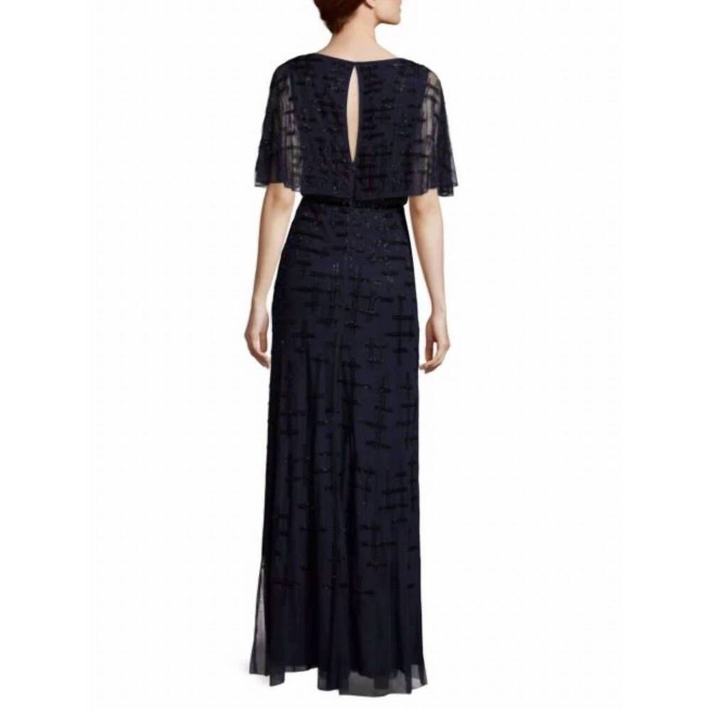 NEW AIDAN MATTOX v-neck cape sleeve embellished dress in twilight - Picture 3 of 6